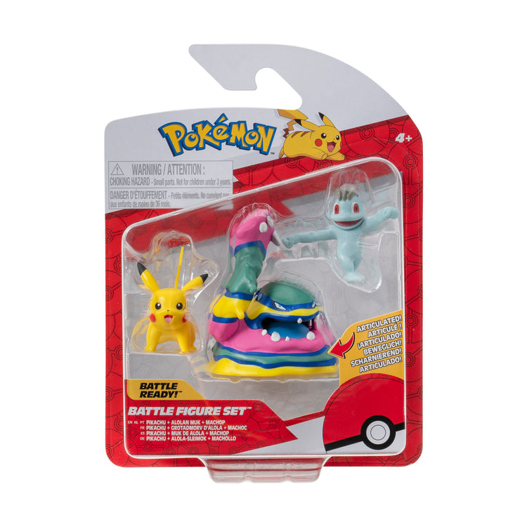 Boti Batte Figurenset Machop, Pikachu, Alolan Muk, 3-tlg.