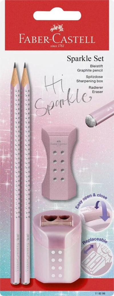 Faber-Castell Bleistiftset - Sparkle Cosmic - Metallic Pink - 2x Graphitstifte, 1x Radiergummi, 1x Spitzer - FC-118298