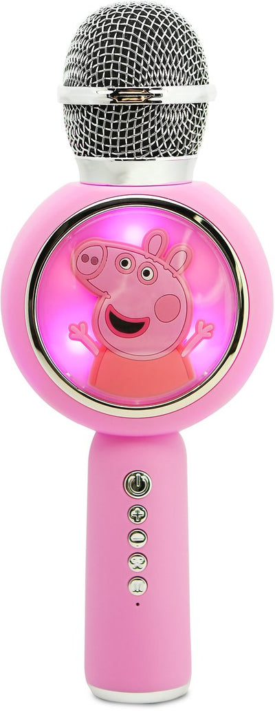 OTL Technologies Peppa Pig – kabelloses Karaoke-Mikrofon für Kinder – beleuchtetes LED-Display – Lautsprecher – Sprachverzerrung – kabelloses Karaoke-Mikrofon – mit Lichteffekten – Lautsprecher – Sprachverzerrung