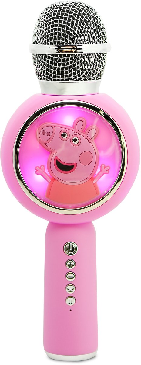 OTL Technologies Peppa Pig – kabelloses Karaoke-Mikrofon für Kinder – beleuchtetes LED-Display – Lautsprecher – Sprachverzerrung – kabelloses Karaoke-Mikrofon – mit Lichteffekten – Lautsprecher – Sprachverzerrung