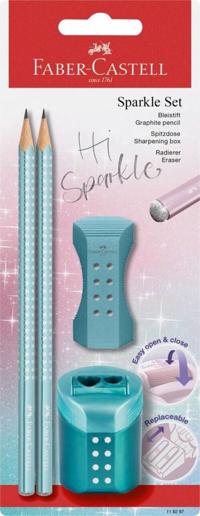 Faber-Castell Bleistiftset - Sparkle Cosmic - Ocean Metallic - 2x Graphitstifte, 1x Radiergummi, 1x Spitzer - FC-118297