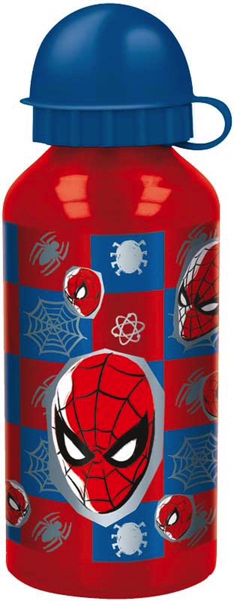 Stor Marvel's Spider-Man Aluminium-Trinkflasche – 400 ml – leicht – auslaufsicherer Schraubverschluss – Trinkflasche für Kinder – Rot Blau