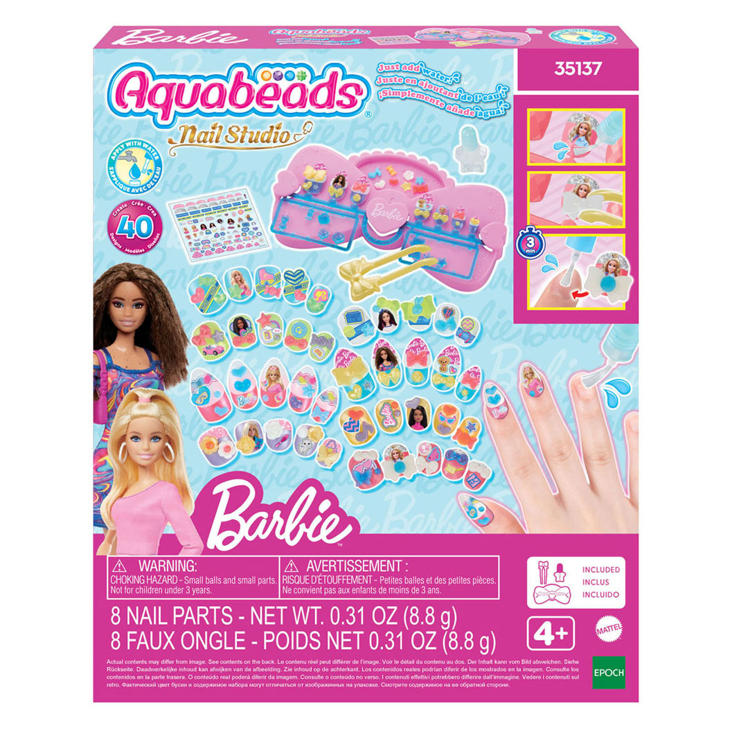 Aquabeads Nagelstudio-Barbie-Designer-Set – mit wiederverwendbaren Nägeln – ohne Nageltrockner – sicher für Kinder – nur Wasser erforderlich