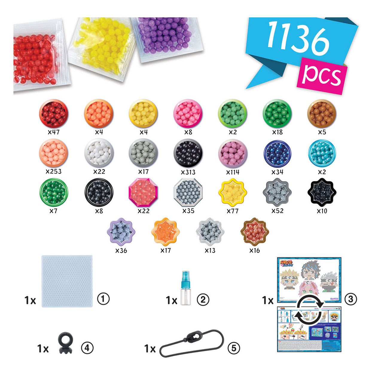Aquabeads Naruto-Schlüsselanhänger-Bastelset – Perlen, die mit Wasser zusammenkleben