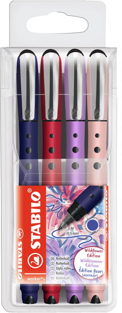 Stabilo worker+ - Tintenroller 0,5 mm - Naturfarben Wildblume - Etui mit 4 Farben