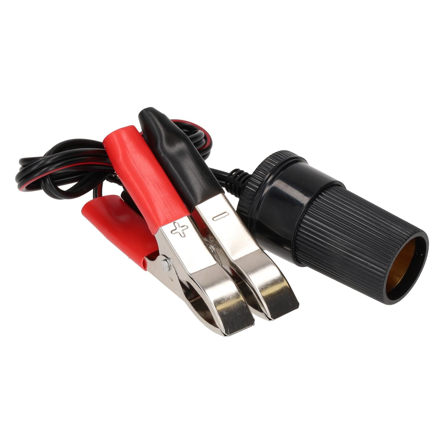 12-Volt-Adapterkabel von Krokodilbacken auf Universalsteckdose