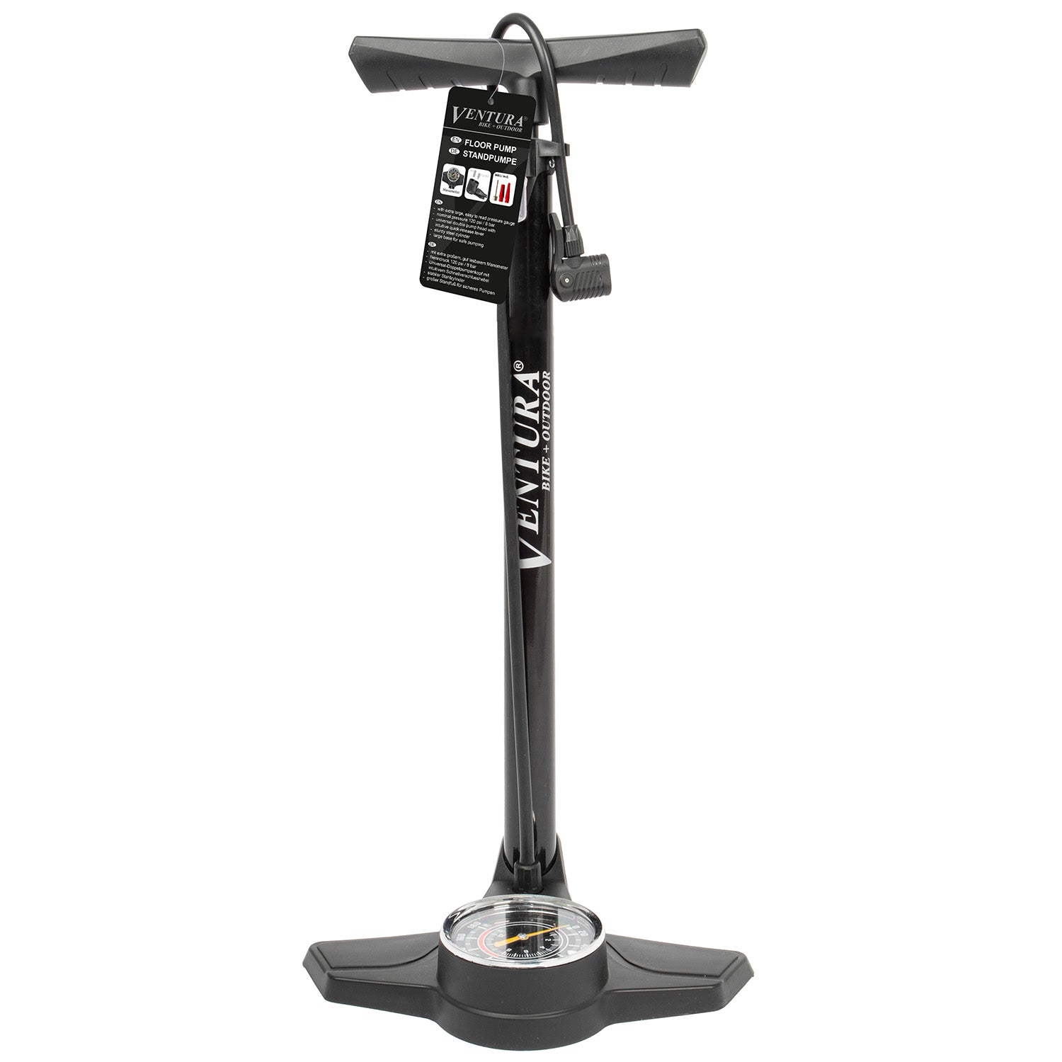 Ventura Hochdruckpumpe 120 psi 8 bar Stahl mit Manometer AV-DV-FV Schwarz