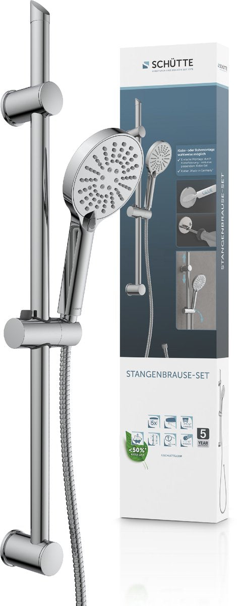 Schütte Duschset mit Handbrause – 70 cm Schiebestange – ohne Bohren – Chrom
