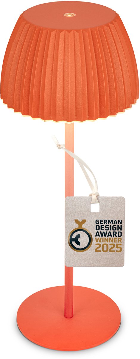 B.k.licht Briloner Champ – wiederaufladbare Tischleuchte – kabellose Lampe – Touch-dimmbar – für drinnen und draußen – Gewinner des Deutschen Designpreises 2025 – Orange – ø14,5 x 36,5 cm