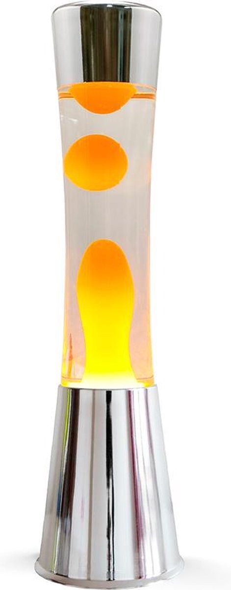 I-total Lavalampe – Lavalampe – Stimmungslampe – 40 x 11 cm – Glasaluminium – 30 W – Weiß mit gelber Lava – Silber – XL1771