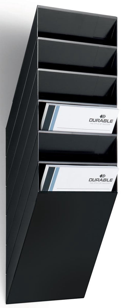 Robuster Flexiboxx-Prospekthalter. Wandmontage. 6 Fächer. a4. schwarz