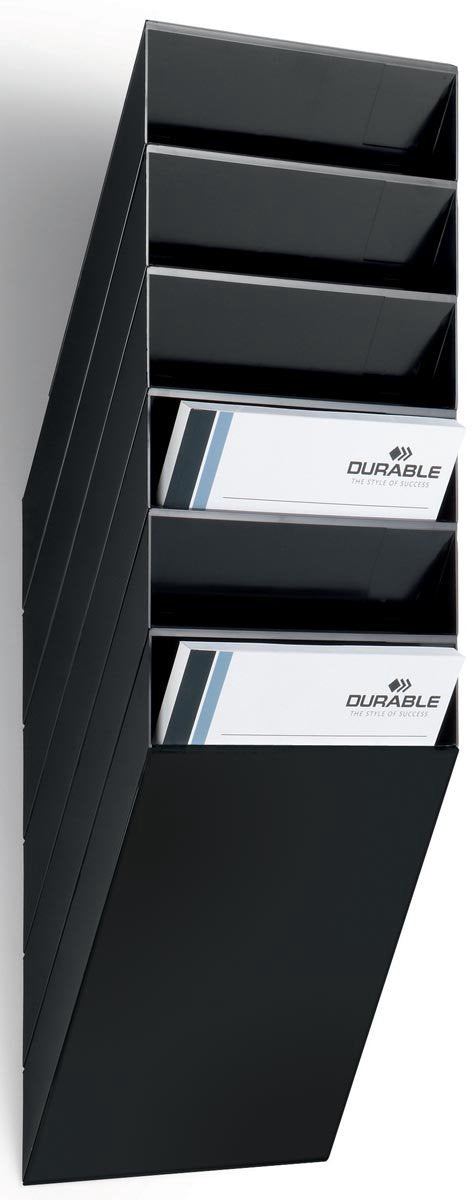Robuster Flexiboxx-Prospekthalter. Wandmontage. 6 Fächer. a4. schwarz
