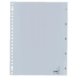 Tabs Kangaro PP G405cm A4 120 Mikron grau 5-teilig 1-5 23-Loch bedruckt