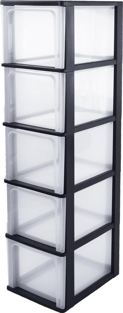 Iris-Organizer-Kommode-Schubladensystem A4 – 5 tiefe Schubladen – 5 x 13 l – Kunststoff – schwarz transparent