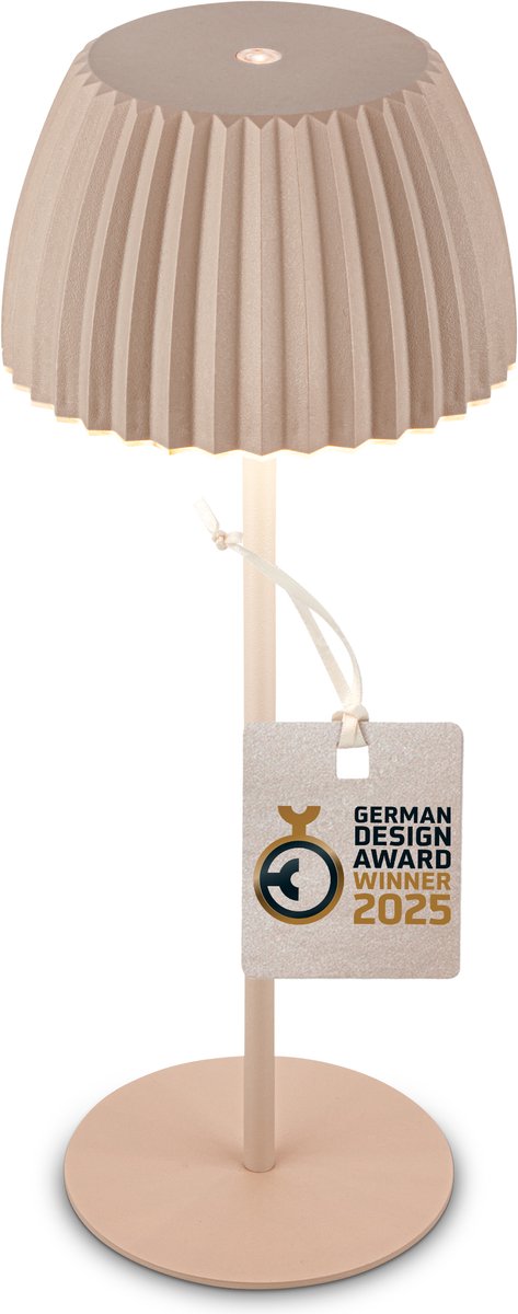 B.k.licht Briloner Champ – wiederaufladbare Tischleuchte – kabellose Lampe – Touch-dimmbar – für drinnen und draußen – Gewinner des Deutschen Designpreises 2025 – Beige – ø14,5 x 36,5 cm