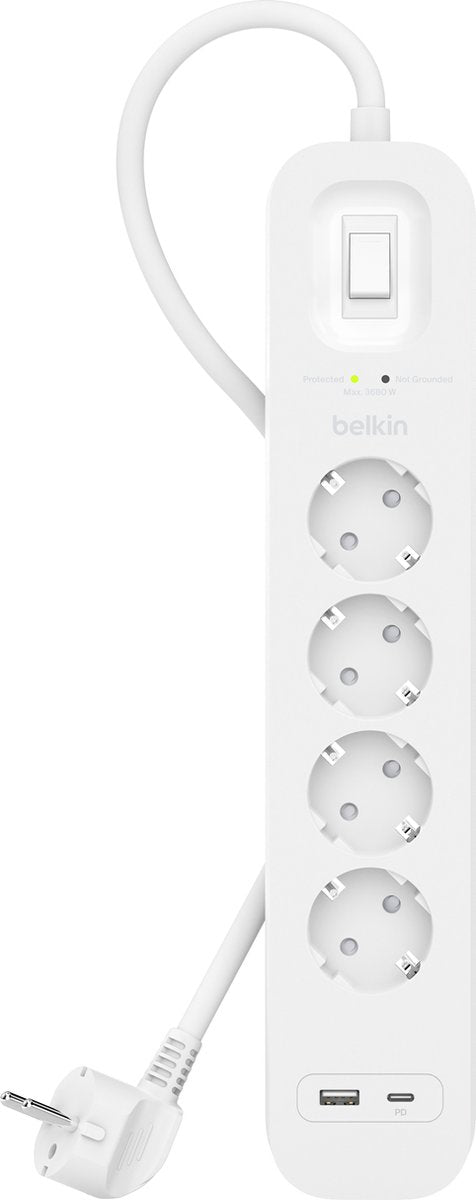 Belkin Überspannungsschutz mit 4 Steckdosen weiß 2m (USB-C + USB-A)