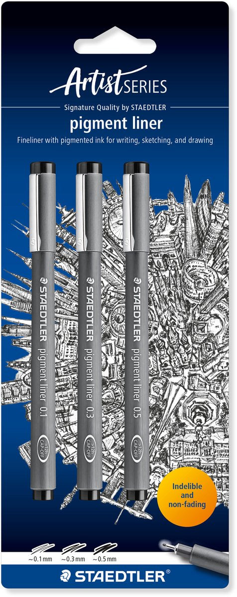 Staedtler - Künstlerserie - Pigment Liner 308 Fineliner - Karte mit 3 Stück - Schwarz