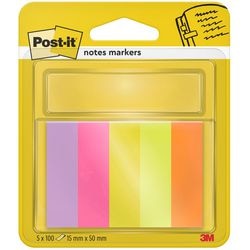 Notizen, Indexe, Post-it-Papier 670-5, 15 x 50 mm, sortiert, Neonfarben, beschreibbar, 500 Blatt