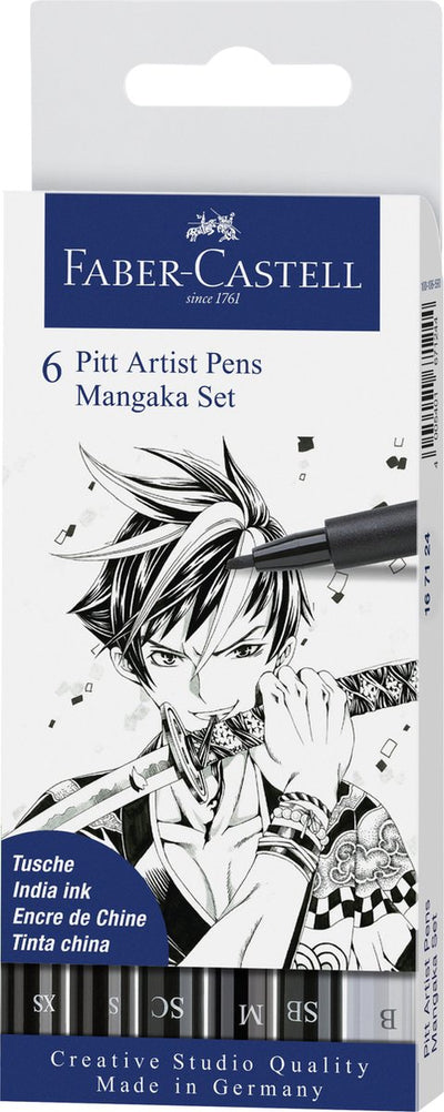 Faber Castell Faber Castell FC-167124 Zeichen Marker Faber-Castell Pitt Künstler Pen Mangaka 6-teiliger Penny Black