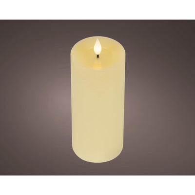 Lumineo realistische LED-Kerze mit Wachsdocht und Flammeneffekt, 7,5 x 20 cm, cremefarben, mit 6-Stunden-Timer, batteriebetrieben