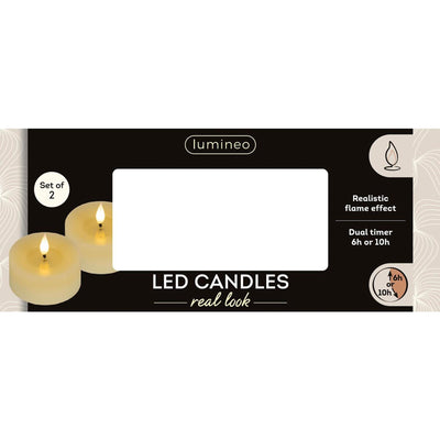 Lumineo realistisches LED-Teelicht mit Flammeneffekt ã˜7,5x6cm creme mit 6-Stunden-Timer, batteriebetrieben – 2 Stück