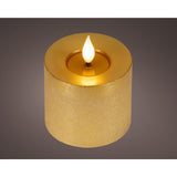 Lumineo realistische LED-Kerze mit Wachsdocht und Flammeneffekt ã˜7,5x9,5cm gold mit 6-Stunden-Timer, batteriebetrieben - afbeelding 1