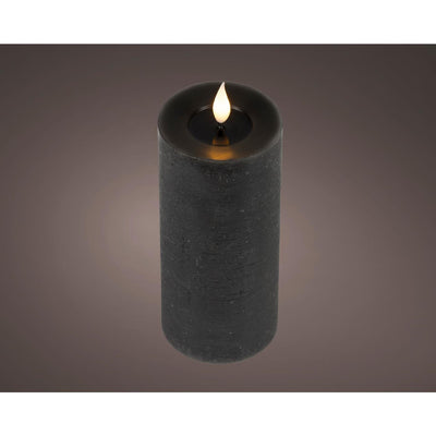 Lumineo realistische LED-Kerze mit Wachsdocht und Flammeneffekt ã˜7,5x20cm schwarz mit 6-Stunden-Timer, batteriebetrieben