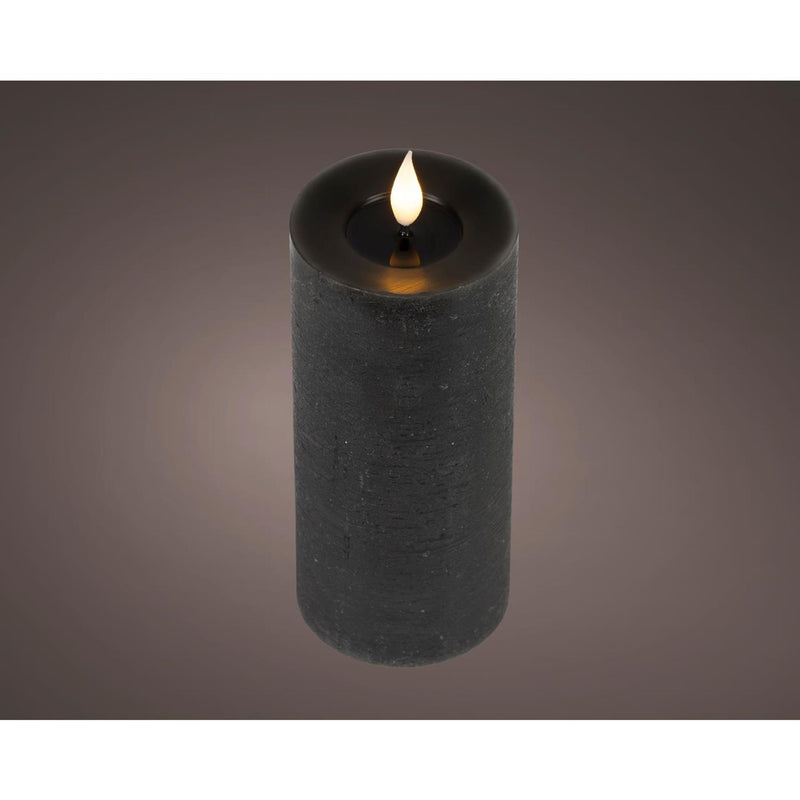 Lumineo realistische LED-Kerze mit Wachsdocht und Flammeneffekt ã˜7,5x20cm schwarz mit 6-Stunden-Timer, batteriebetrieben