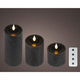 Lumineo 3-teilige realistische LED-Kerze mit Wachsdocht und Flammeneffekt, Höhe 9,5–13,5–20 cm, schwarz, mit Timer, funktioniert mit Fernbedienung und Batterie - afbeelding 1