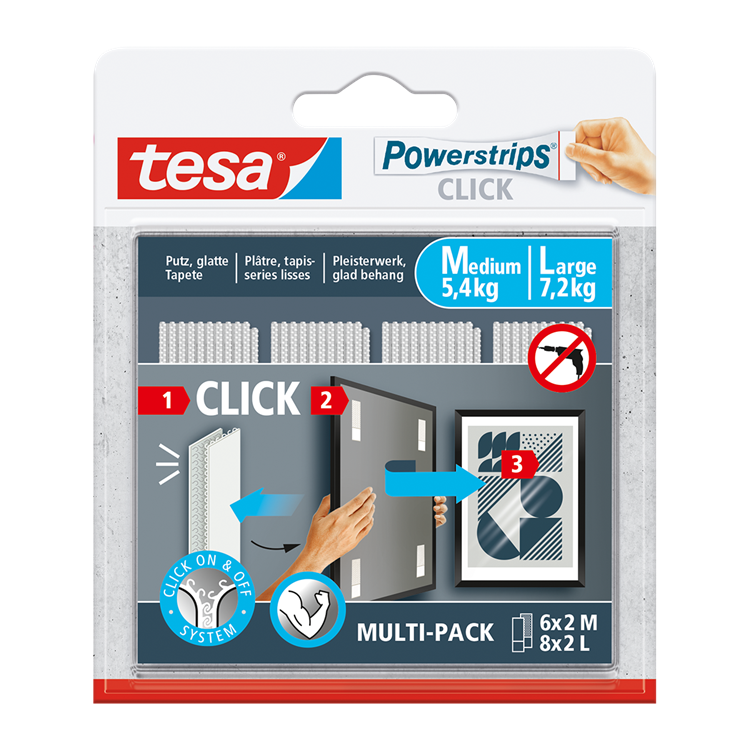 Tesa 1074182 - Steckdosenleisten Click Combo 6x2 m 8x2 l | 6 Stück