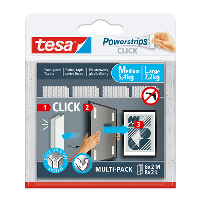 Tesa 1074182 - Steckdosenleisten Click Combo 6x2 m 8x2 l | 6 Stück
