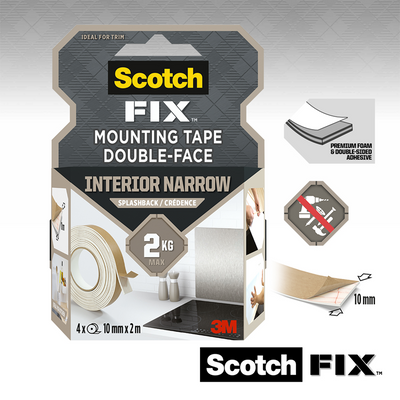 3m 1071430 - Scotch-Fix™ Montageband für Spritzschutzwände 10mmx2m, 4 Rollen | 6 Stück