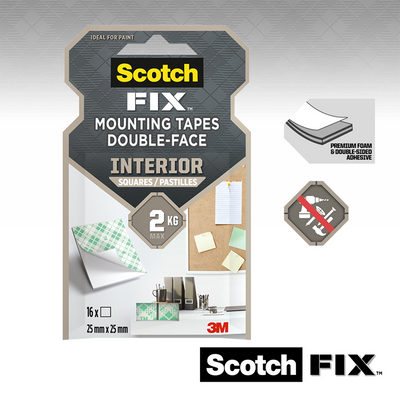 3m 1071431 - Scotch-Fix™ Innenmontagequadrate 25mmx25mm, 16 Streifen | 16 Stück