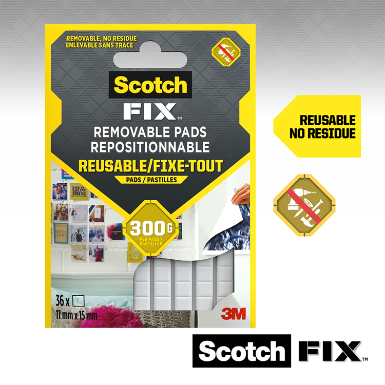 3 m 1071429 – abnehmbare Scotch-Fix™-Selbstpads 11 mm x 15 mm, 36 PS | 24 Stück