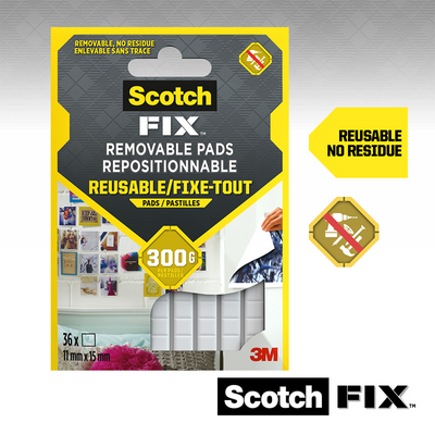 3 m 1071429 – abnehmbare Scotch-Fix™-Selbstpads 11 mm x 15 mm, 36 PS | 24 Stück