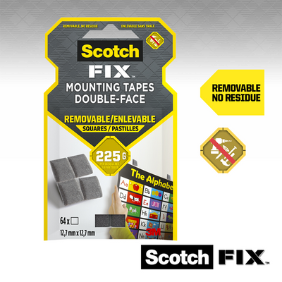 3 m 1071433 – scotch-fix™ abnehmbare Montagequadrate 7 mm x 12,7 mm, 64 Stück | 16 Stück