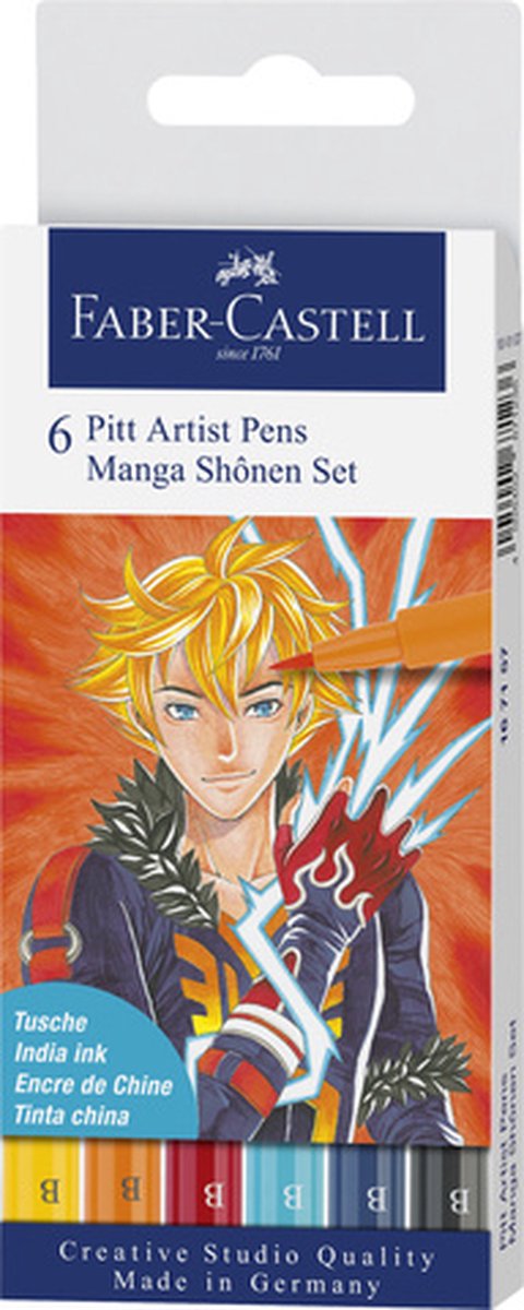 Faber-Castell Zeichenstift – Pinselstift – Pitt Artist Pen – 6-teilig – Manga Shonen – FC-167157
