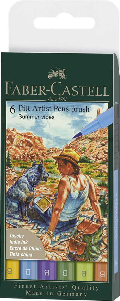 Faber-Castell Zeichenmarker Pitt Artist Pen 6-teiliges Federmäppchen, Strichstärke B – Sommer – FC-167178
