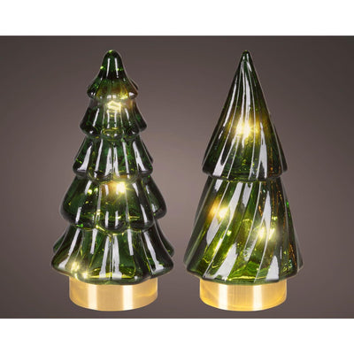 Lumineo Micro LED Weihnachtsbaum Glas ã˜6x12,8cm grün warmweiß 2-fach sortiert