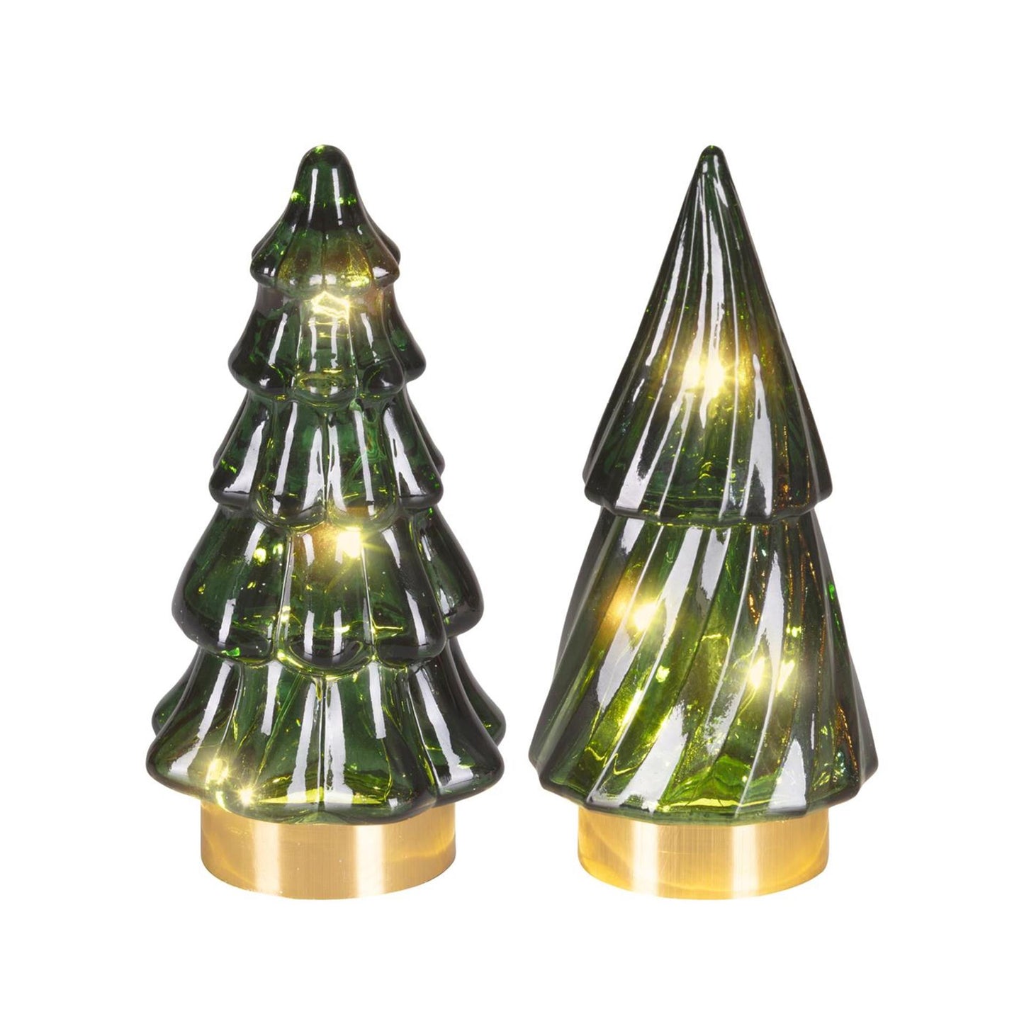 Lumineo Micro LED Weihnachtsbaum Glas ã˜6x12,8cm grün warmweiß 2-fach sortiert