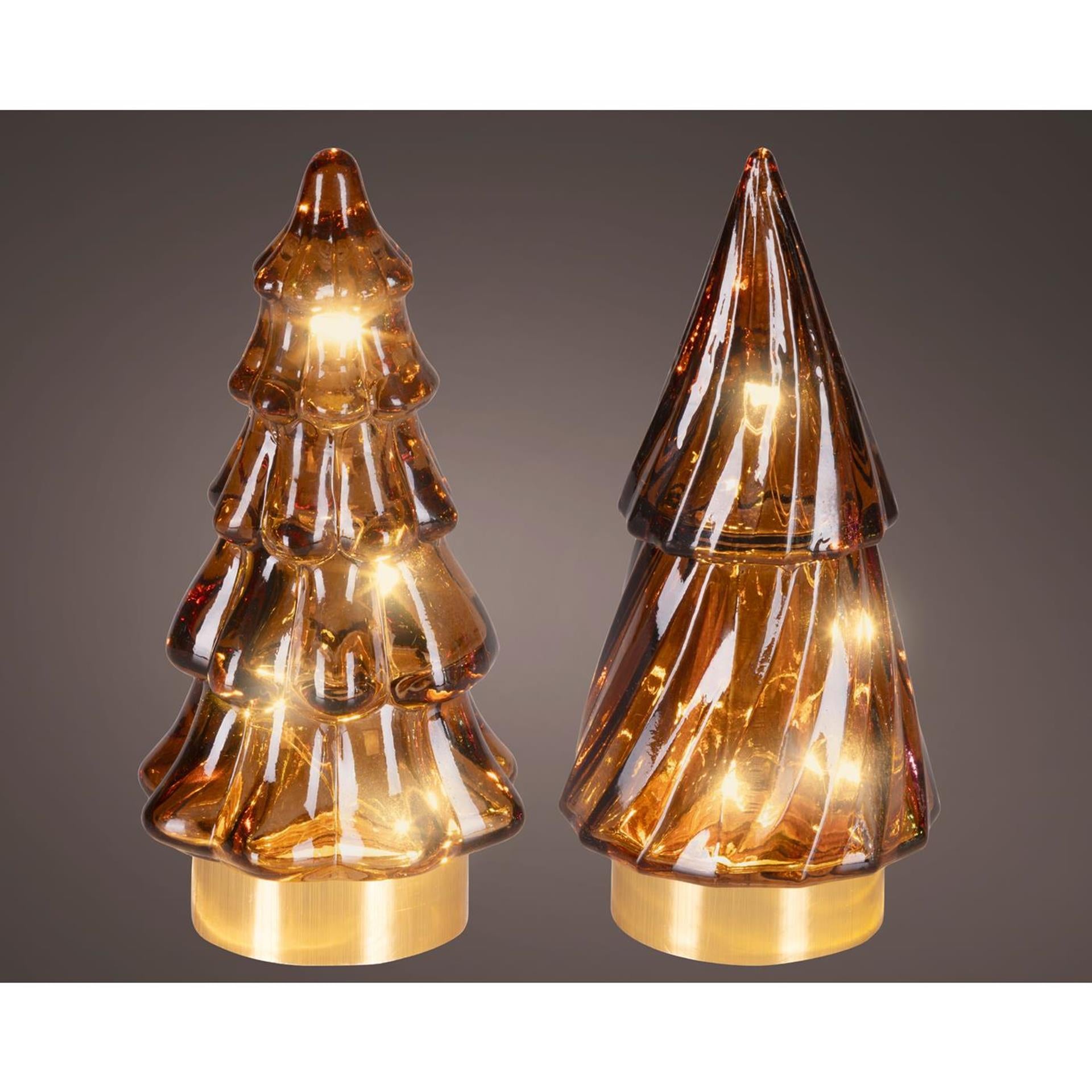 Lumineo Micro LED Weihnachtsbaum Glas ã˜6x12,8cm braun warmweiß 2-fach sortiert
