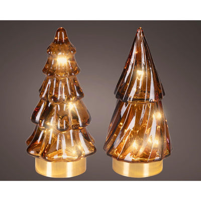 Lumineo Micro LED Weihnachtsbaum Glas ã˜6x12,8cm braun warmweiß 2-fach sortiert