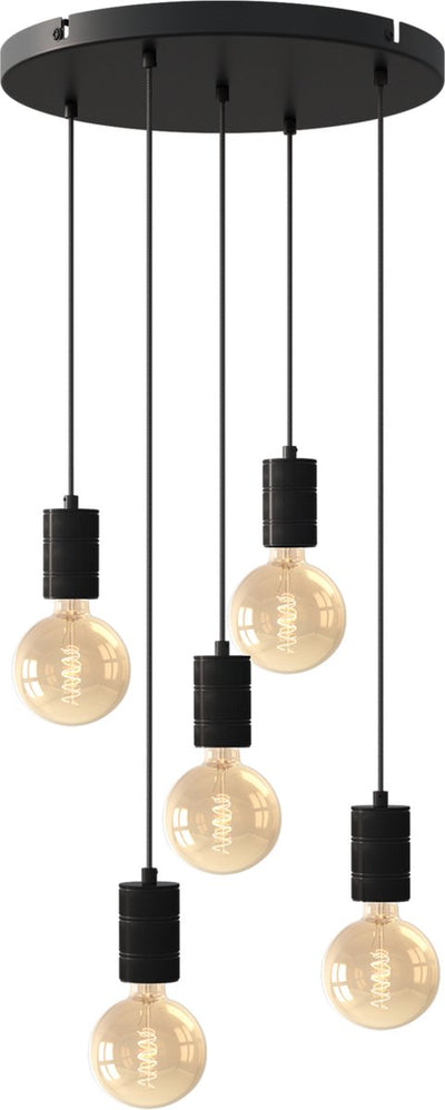 Calex Retro-Deckenleuchte – 5x E27 – industrielle Hängeleuchte – ø50cm Pendelleuchte rund – schwarz