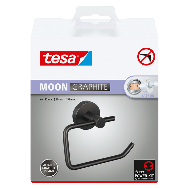 Tesa 1072304 - Toilettenpapierhalter Moon Graphite ohne Deckel | 2 Stk