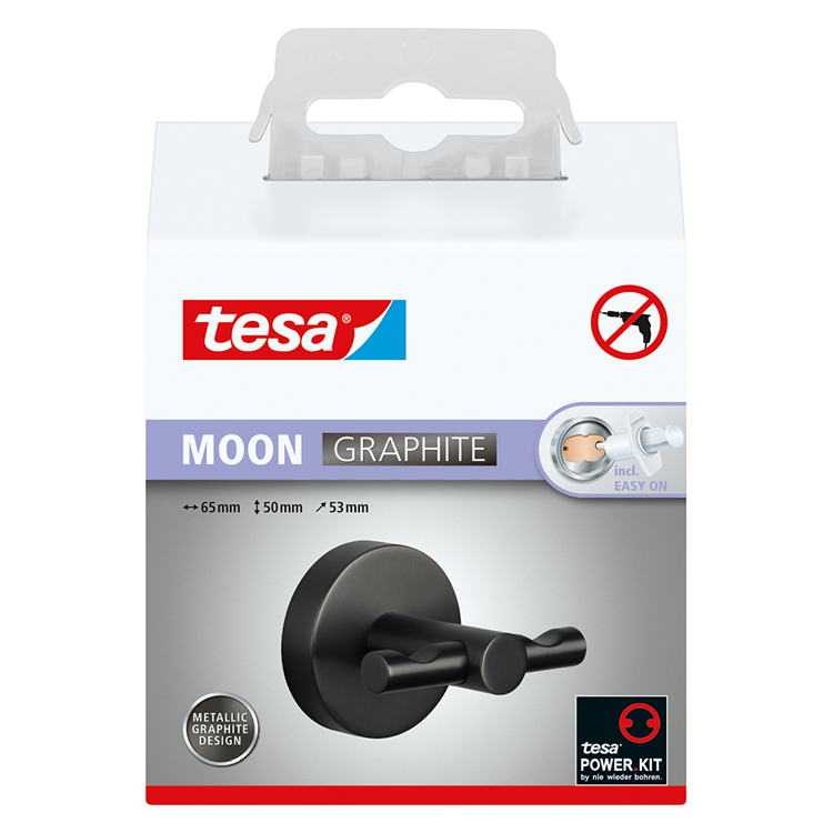 Tesa 1072308 – Bademantelhaken „Moon Graphite“ | 2 Stk