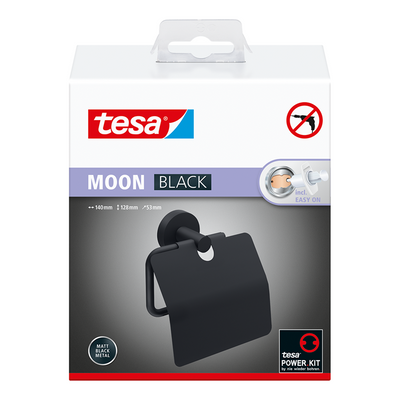 Tesa 1073528 – Moon Black Toilettenpapierhalter mit schwarzem Deckel | 1 Stk