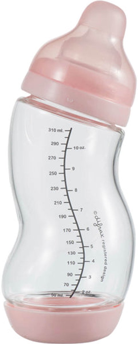Difrax Babyflasche Naturglas – 310 ml – Rosa – 1 Stück – S-Flasche – Anti-Kolik