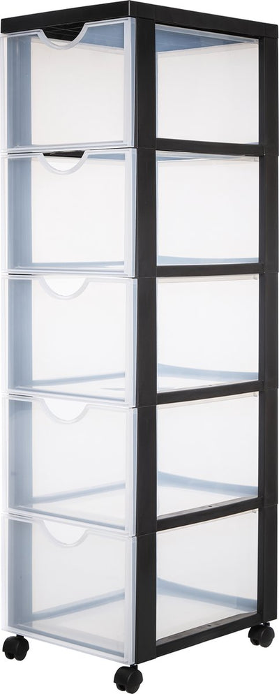 Iris Easygrip Kommode – 5 Schubladen x 15 l – Kunststoff – schwarz transparent – mit Rollen