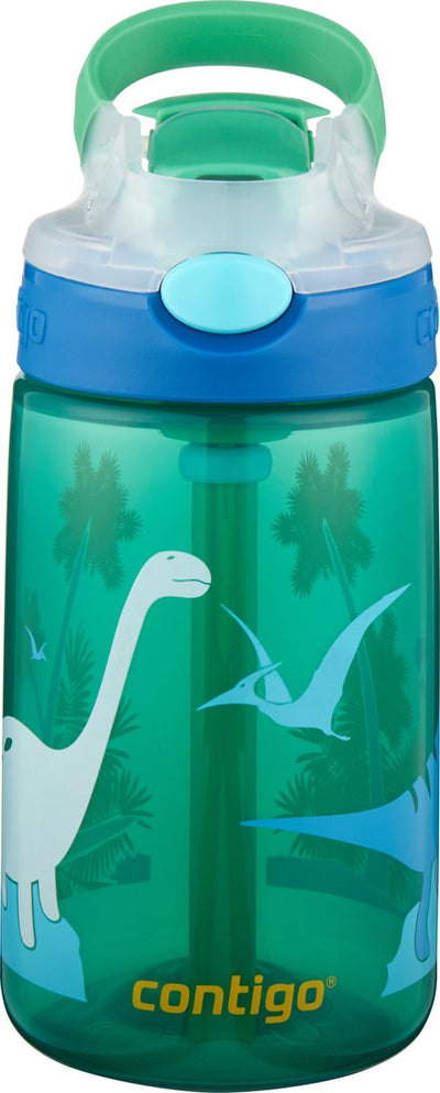 Contigo Gizmo Flip Autospout Kindertrinkflasche mit Strohhalm, BPA-freie Wasserflasche – Green Jungle Dino – 420 ml