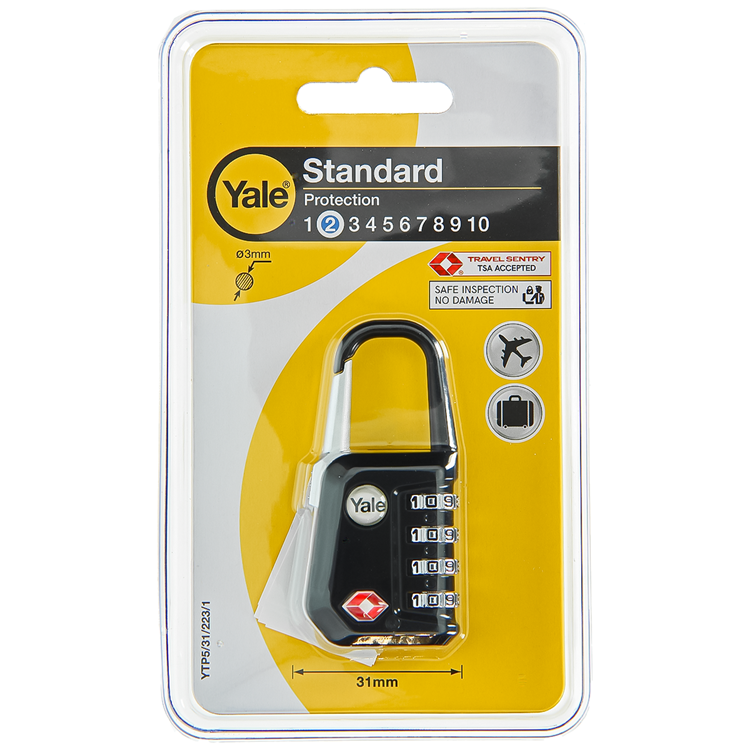 Yale 1060497 - Code-Vorhängeschloss TSA schwarz | 3 Stück